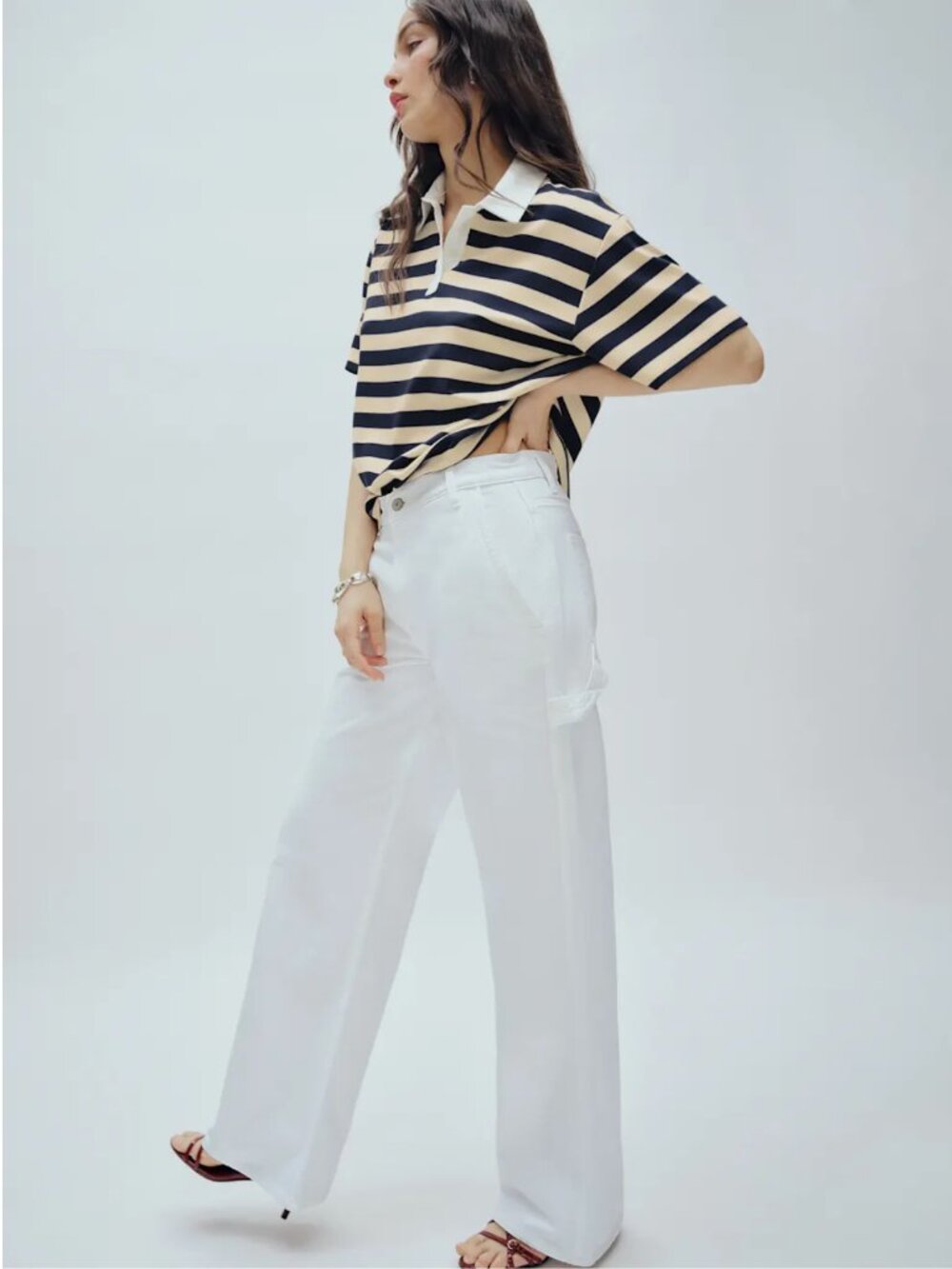 Reformation Diego Mid Rise Baggy Utility Jeans Optic White Size 25